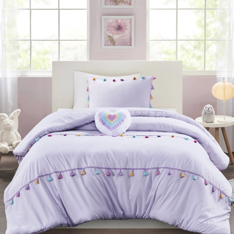 Édredon lavande à pampille avec coussin décoratif Sweet Heart, oreiller simple / grand et simple