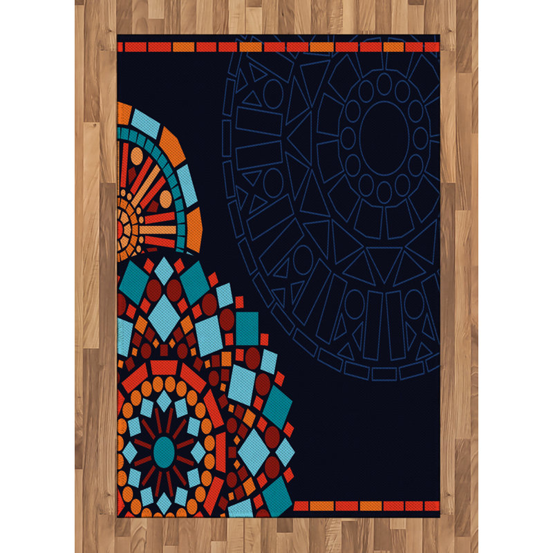 Dark Blue High Density Long Fiber Poly Threads Decorative Area Rug Carpet, Rectangle 4' x 5'8"