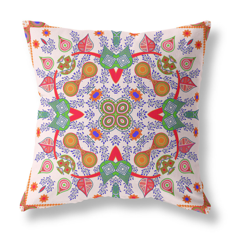 Housse et insert de coussin décoratif en polyester pour l'intérieur et l'extérieur, 16 po x 16 po, Blanc / rouge / orange