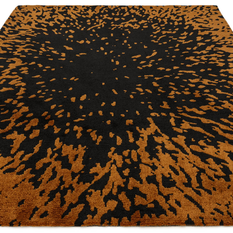 Alaisdair Splash Abstract Black Orange Area Rug, Rectangle 200 x 290 cm