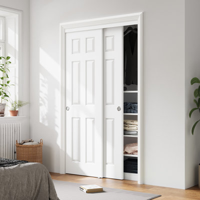 72" x 80" Height 6 Panel Classic Style Interior Sliding Closet Door Solid Core Hardware Kit Handles Including