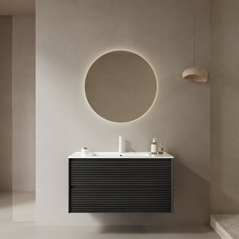Meuble-lavabo avec lavabo et 2 tiroirs, Noir