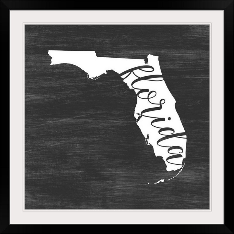 «Home State Typographie Florida», impression graphique, H 38 po x l 38 po x P 1 po, Cadre noir