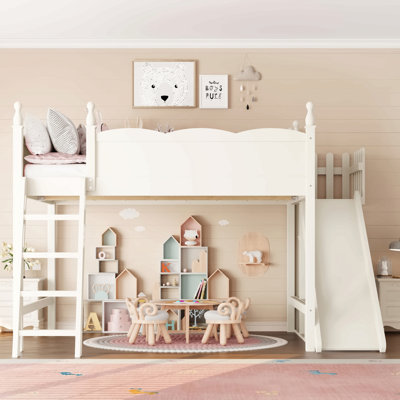 Lit mezzanine avec tablettes de rangement et garde-robe, lits mezzanine en bois massif avec glissière amovible et échelles