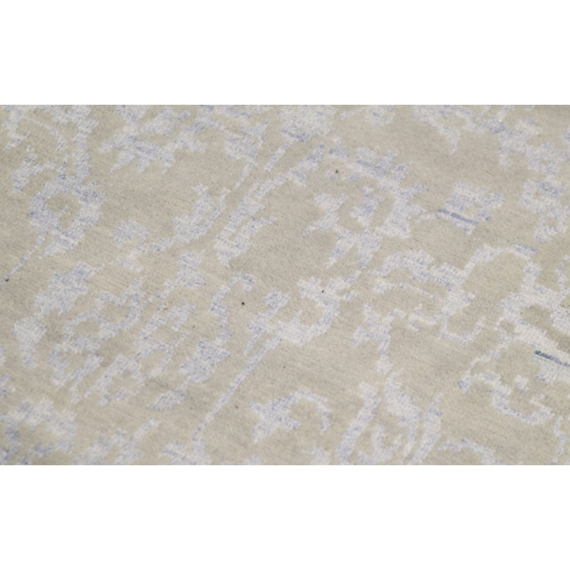 Tapis argent et bleu noué à la main de haute qualité