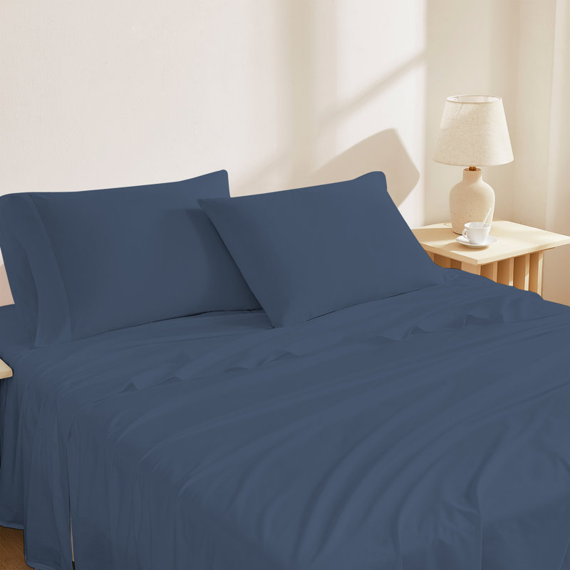 Ensemble de draps durables et légers 100% coton durable et respirant, Bleu marine, Simple TG