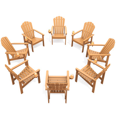 HDPE Plastic Stackable Adirondack Chairs with Cup Holders, All-Weather Outdoor Patio Chairs (Set of 8)