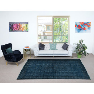 Tapis bleu marine en laine fabriqué à la main 6,2 x 10,3 pi