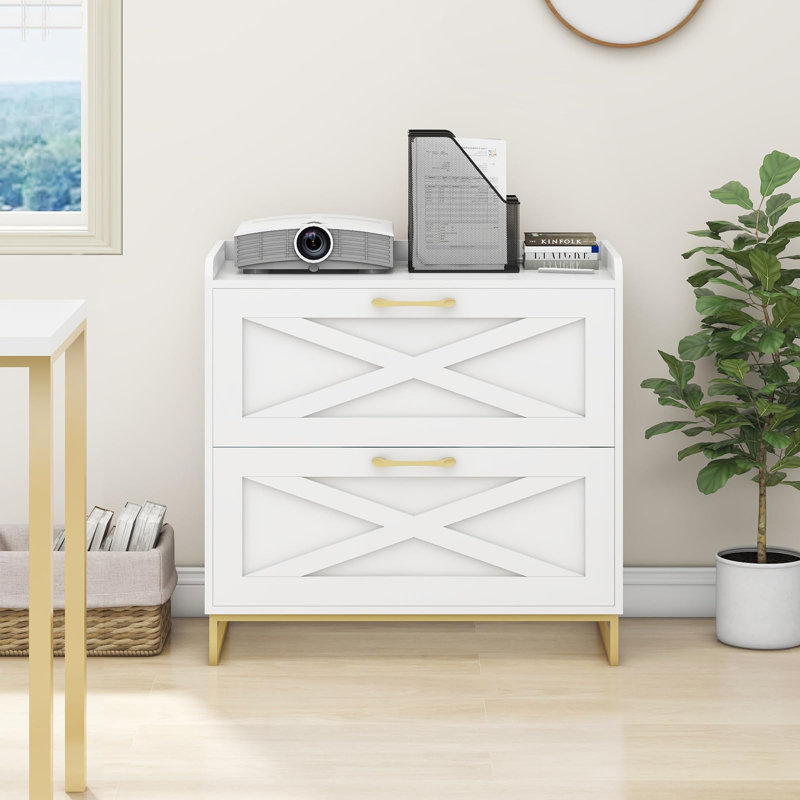 Lateral File Cabinet With Charging Station, White