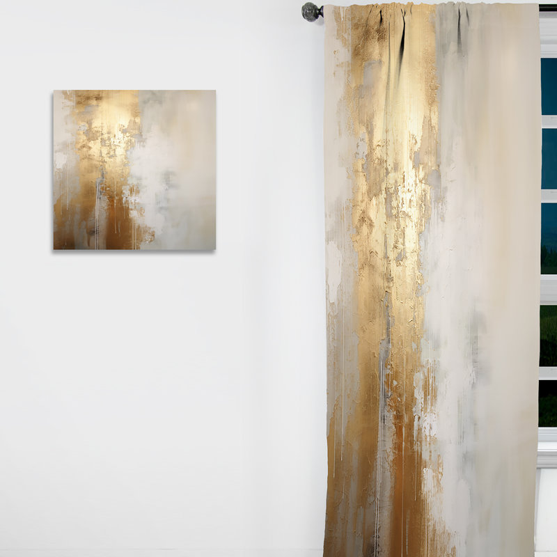 Rideau traditionnel or et beige Minimal Abstract River IV - rideau obscurcissant en velours - 1 panneau, L 52 po x L 84 po