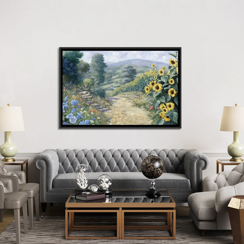 «Le long des tournesols», reproduction sur toile, H 40 po x l 60 po x P 1,5 po, Toile tendue, Pas de tapis