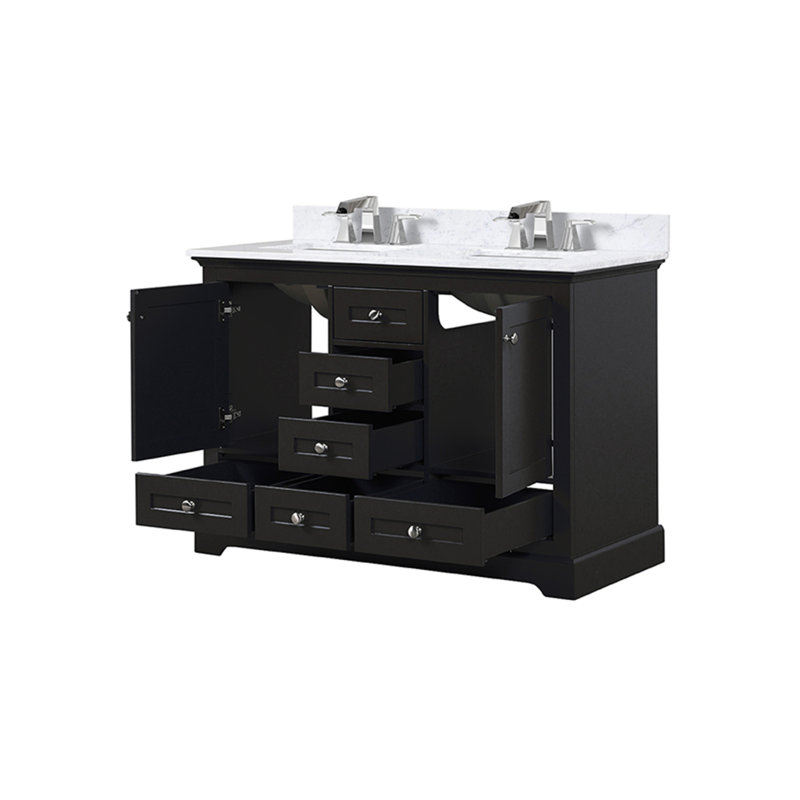 Meuble-lavabo double 48 po X P 22 po D, dessus en marbre de Carrare et ensemble de robinet, Espresso