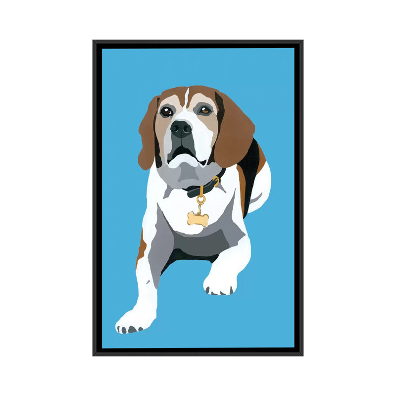 « beagle on blue » par julie ahmad, impression sur toile tendue, Toile avec cadre noir, Pas de tapis