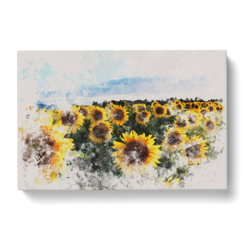 Sunflowers Watercolour - Wrapped Canvas, 40cm H x 60cm W x 3cm D