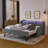 Twin Size Upholstery Sofa Bed With Three LED Lights, With Storage Adjustable Headboard, With Foldable Leg Pull Up Trundle Bed And Wireless Charging, Linen Padded Sofa Bed Frame-1200833799