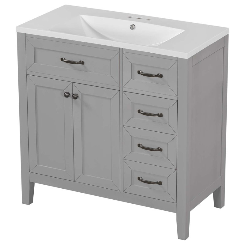 Ensemble de meuble-lavabo 36 po avec lavabo, armoire de salle de bain avec tiroirs, structure solide et panneau de fibres à densité moyenne