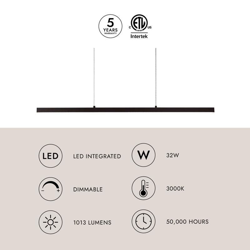 Vega 1 - Light LED Pendant, Brushed Gold, 3000K, 1.5" H x 45" W x 0.75" D