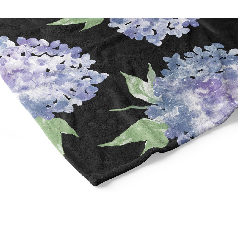 Couverture en velours de molleton Hydrangea Love, Floral gris anthracite, L 80 po x l 60 po
