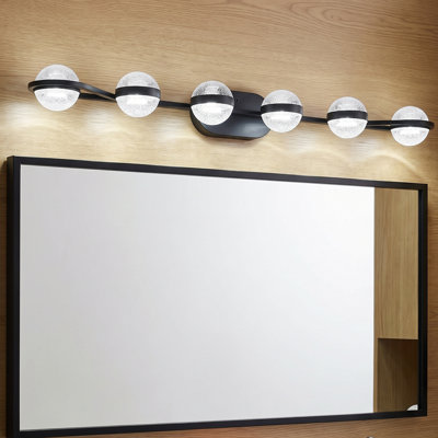 43" 6-Light Black Bathroom Vanity Light LED Sconce with Crystal Sand Acrylic Shades