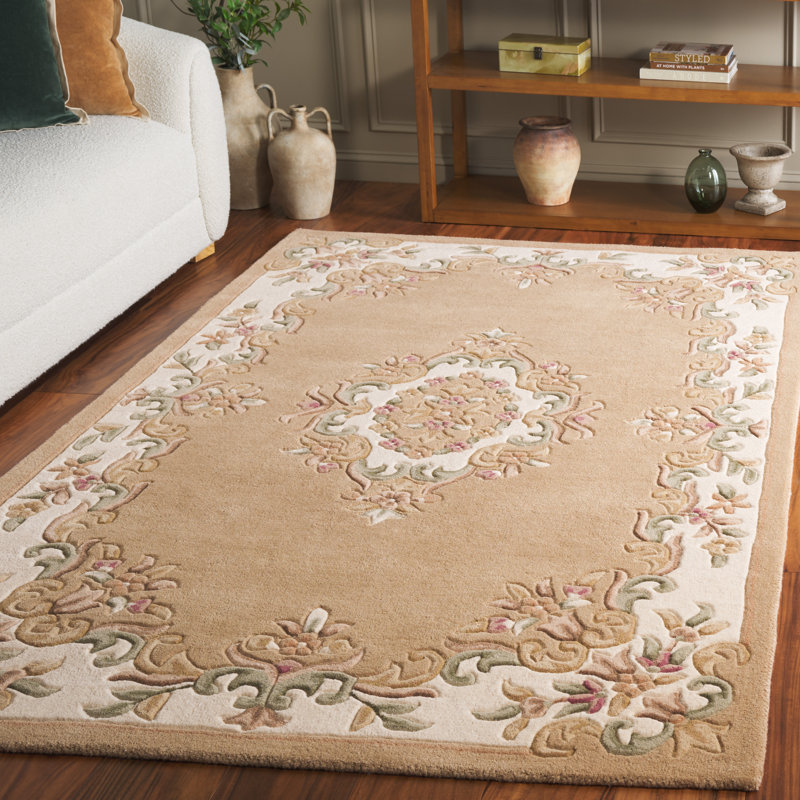 Stenger Hand Tufted Wool/Cotton Floral Rug in Ivory/Beige, Rectangle 5' x 8'