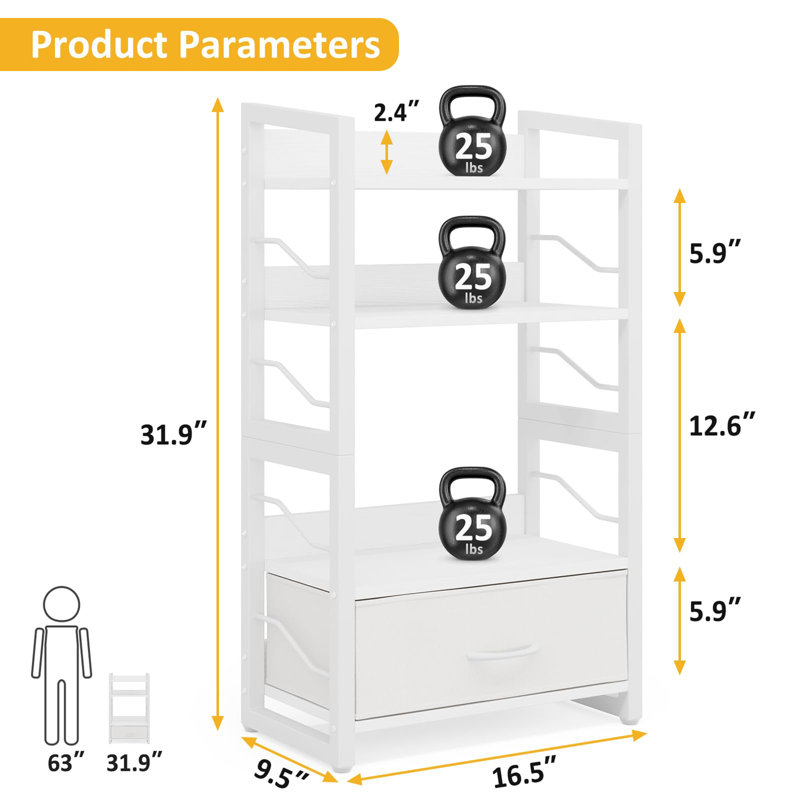 4-Tier Wood Bookcase, White