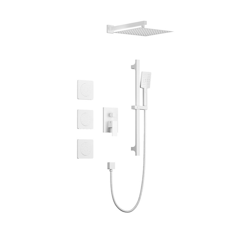 Complete Brass Rain Shower System with Hand Shower, Slide Bar, Body Sprays and Air Injection Technology - Wall Mounted White Shower Fixture