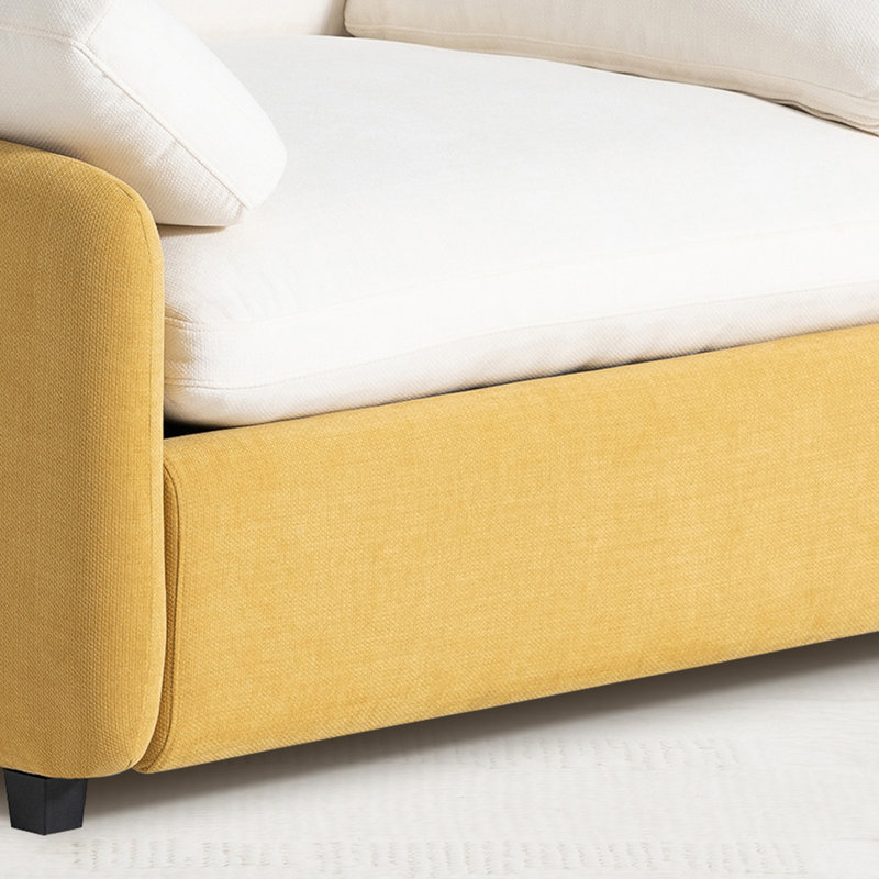 Fauteuil d'appoint moderne et surdimensionné en chenille, Jaune / Blanc