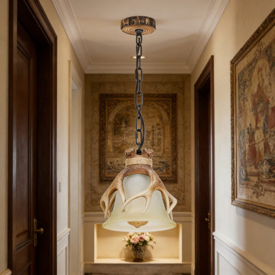 Luminaire suspendu en bois de ferme avec abat-jour en verre givré, chaîne réglable pour îlot de cuisine, salle à manger, vestibule et décor rustique
