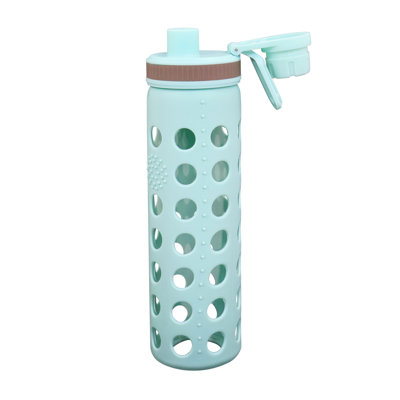 Bouteille d'eau en verre transparent de 20 oz avec couvercle extra résistant aux taches et aux odeurs et à bouche large réutilisable