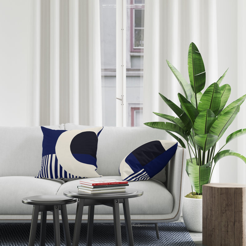 Jeté carré en polyester intérieur / extérieur, L 19 po x H 19 po, Noir / bleu marine