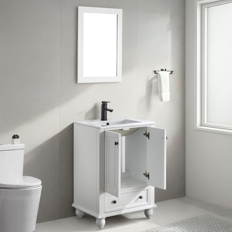 BV039 24" Single Bathroom Vanity with Sink Top, Solid Wood Bun Feet, White