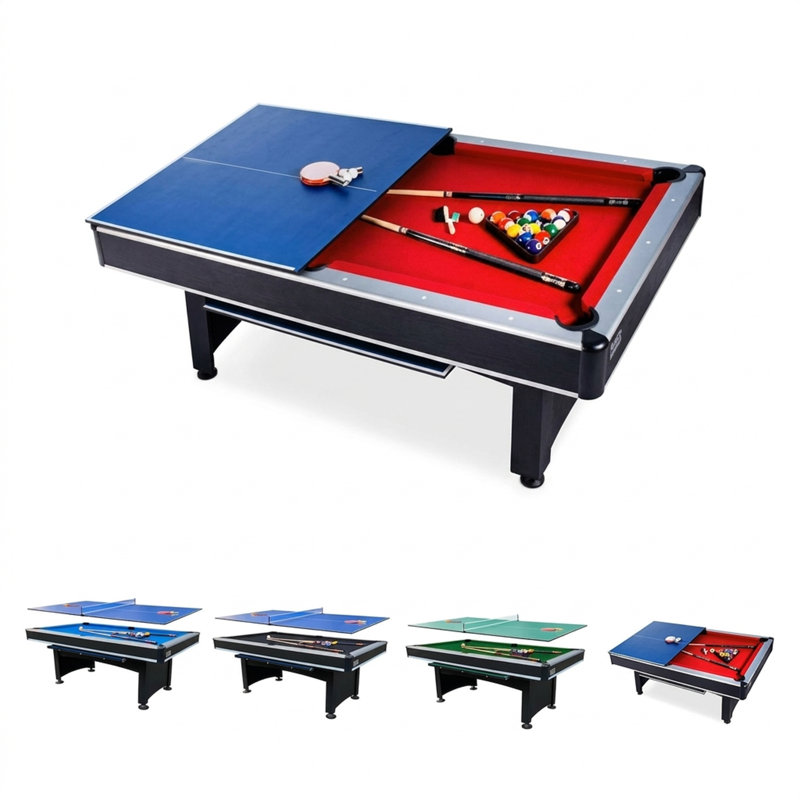 RACK Scorpius 7 pieds Multi-jeux avec table de ping-pong, billard/pool, tapis rouge et corps noir
