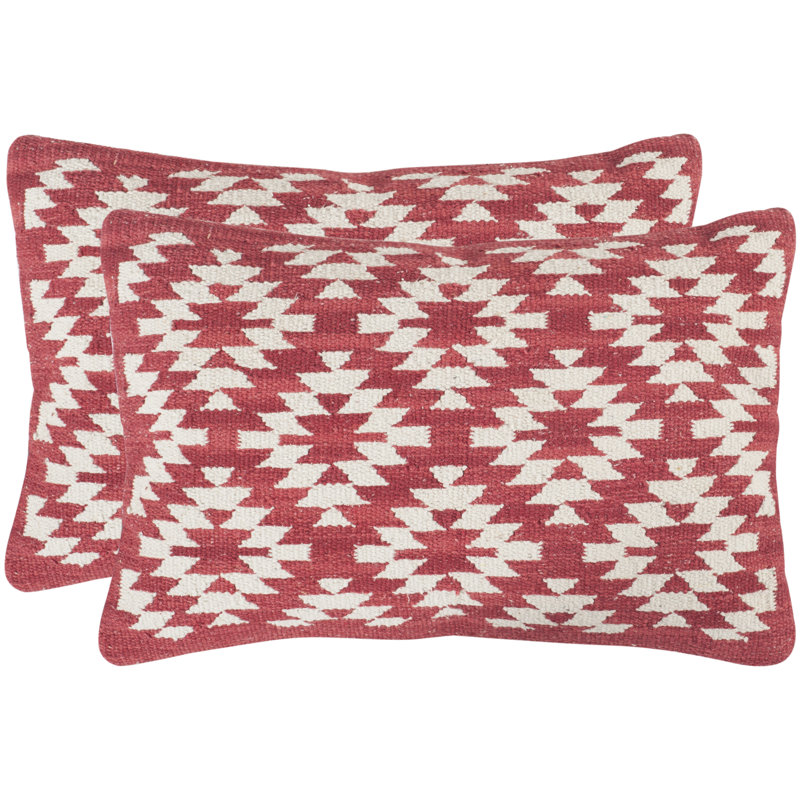 Feather Geometric Lumbar Pillow, Red