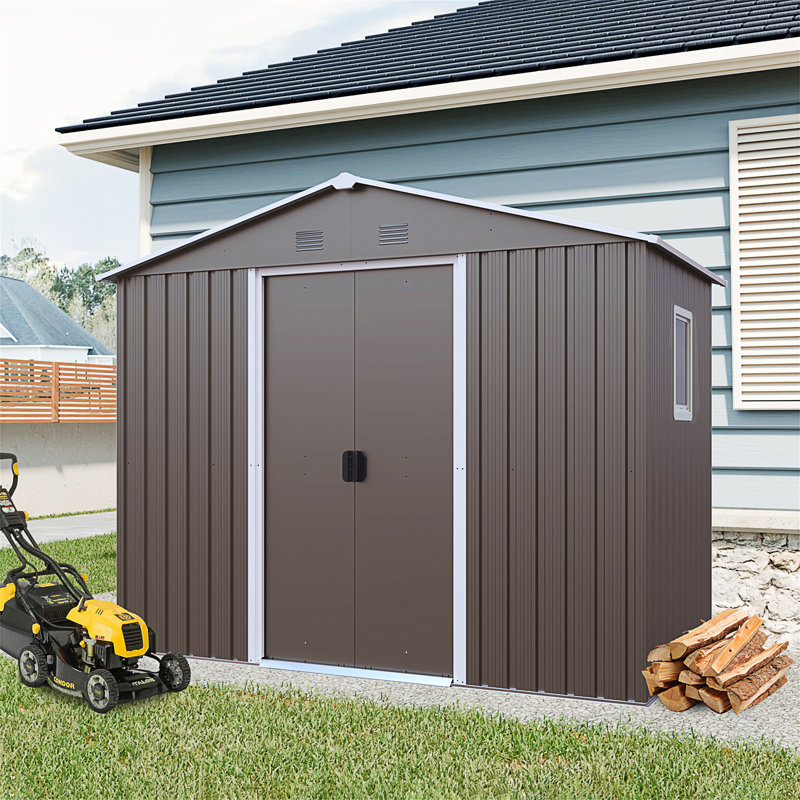 8Ft X 4Ft Outdoor Metal Storage Shed With Window And Metal Foundation, Gray