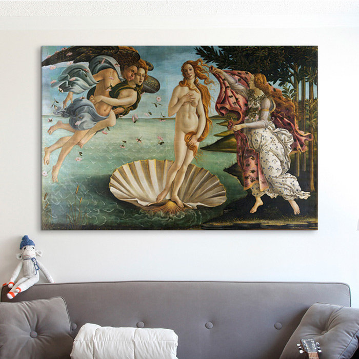 "La naissance de Vénus" par Botticelli Sandro, reproduction d'art sur toile tendue, H 12 po x l 18 po x P 1,5 po