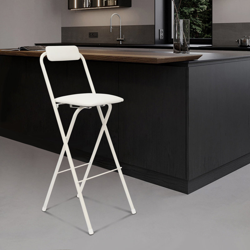 Tabouret de bar portatif pliant avec dossier haut (1 pièce, 29,53 pouces), 41.34" H x 18.9" W x 16.53" D, Blanc
