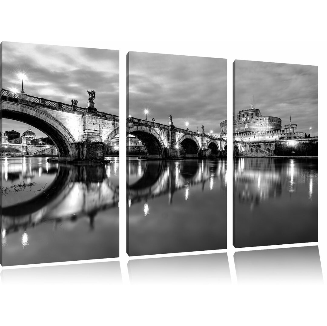 3-tlg. Leinwandbilder-Set „Nachtansicht von S. Angelo-Brücke“, Fotodruck