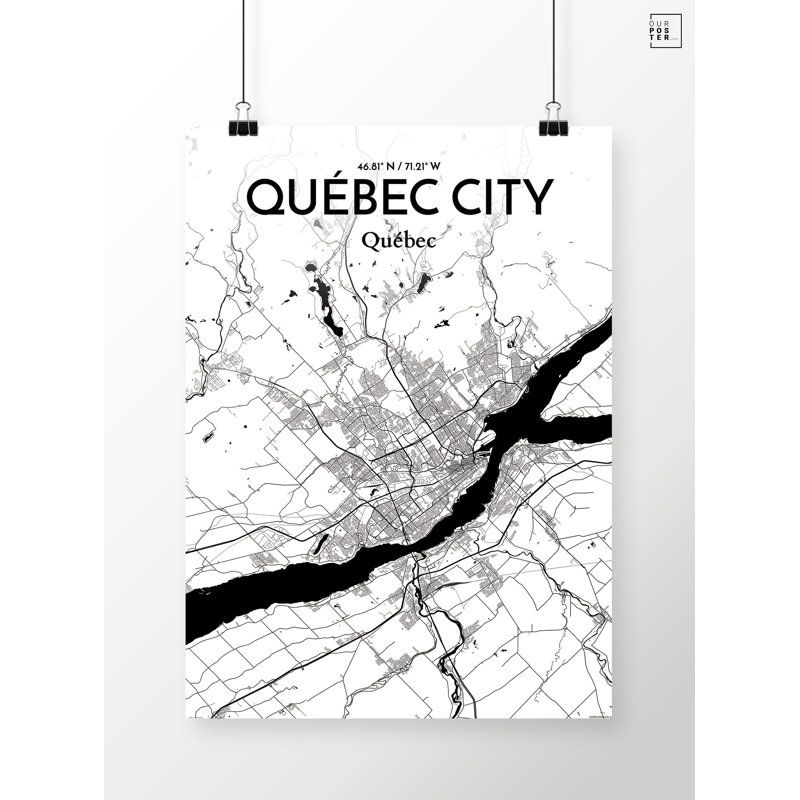 « québec city city map », reproduction d’impression sur affiche à motif encre, H 20 po x l 16 po