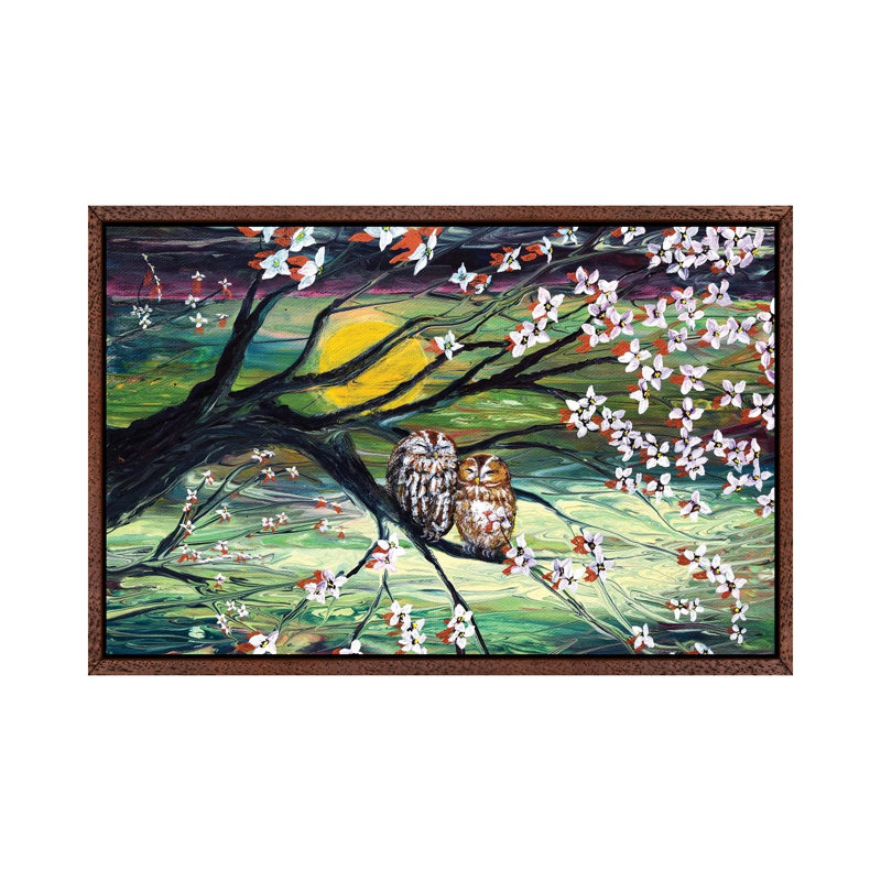 Sleepy Owls In Dogwood Blossoms by Laura Iverson - Gallery-Wrapped Canvas Giclée on Canvas, Classic Wood Framed Canvas