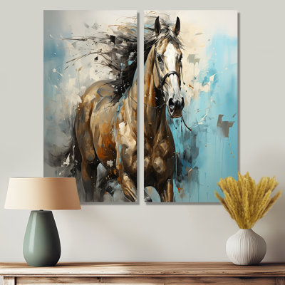 Cheval au galop fantaisiste - art mural moderne sur toile noir