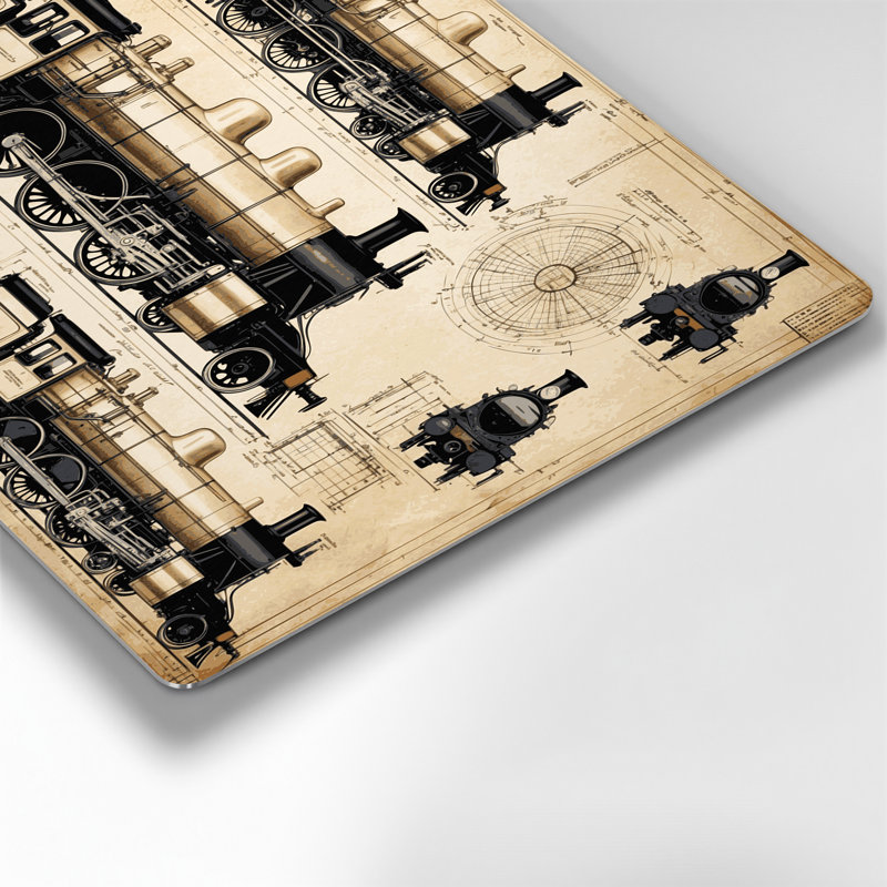 Dessins techniques de locomotive de transport, art mural en métal beige, H 11 po x l 14 po