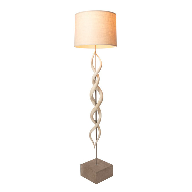 80" Polished Inner Horn Floor Lamp - Cream Cow Hide Base