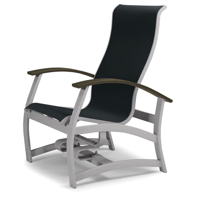 Askar Swivel Powder Coated Aluminum Outdoor Lounge Chair, Black 5D Sunbrella®, Textured Desert, Beachwood P40