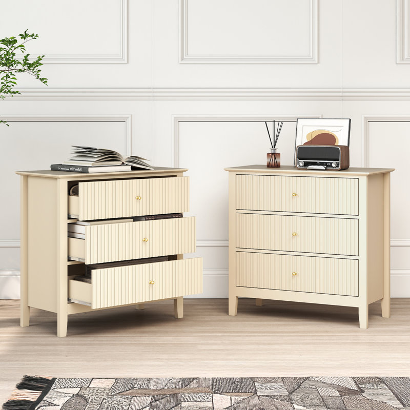 3 Drawer Dresser Set （set Of 2), Beige