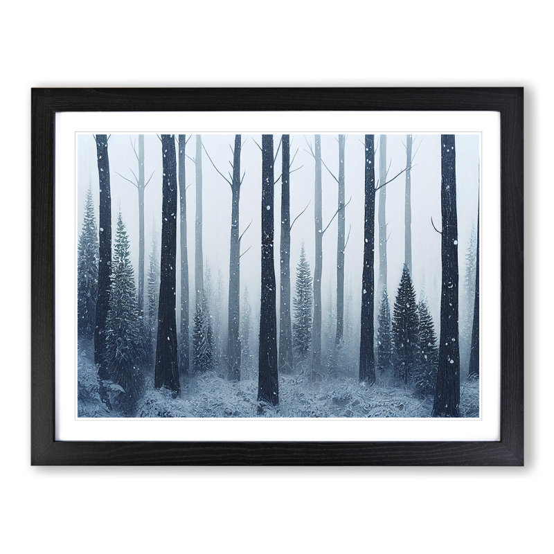 XH1022-10205X Winter Forest Pine Trees Vol.3 - Single Picture Frame Print, Black, 46cm H x 64cm W x 2cm D