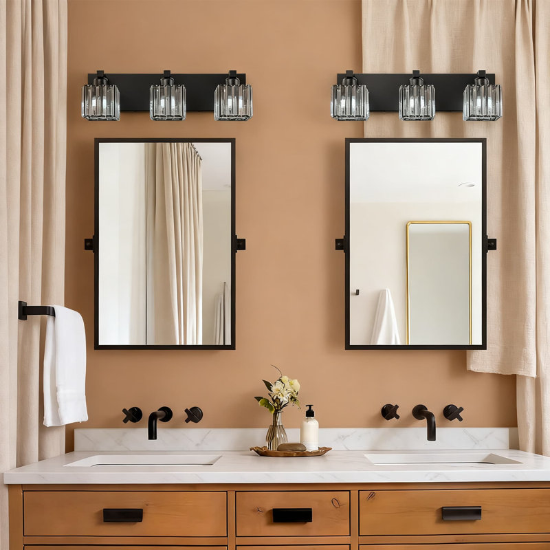 Luminaire de salle de bain en cristal, éclairage de salle de bain moderne avec abat-jour carrés pour fixation murale sur miroir, douille E26 à intensité variable