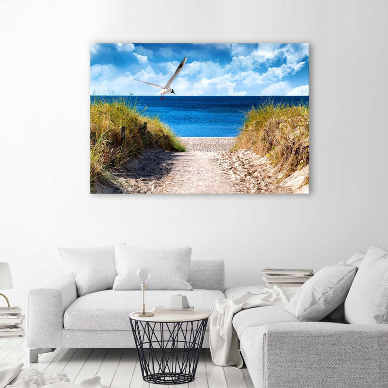 A Path To The Beach And A Seagull - No Frame Print on Canvas, 70cm H x 100cm W