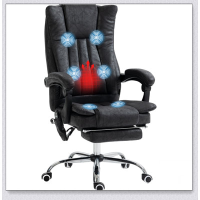 Chaise de bureau en microfibre, chaise d'ordinateur à haut dossier avec massage à 6 points, chaleur, hauteur réglable et repose-pieds rétractable, bleu foncé