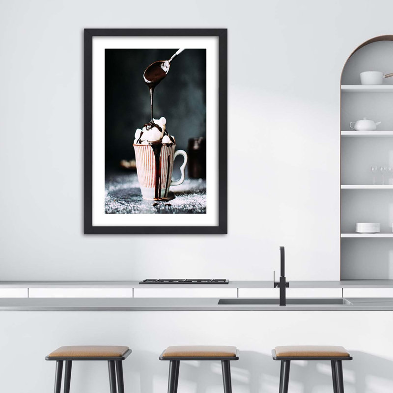 Chocolate Coffee Cup - Single Picture Frame Print, Black, 90cm H x 60cm W