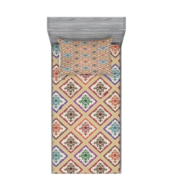 Microfiber Damask Sheet Set, Twin XL Sheet Set with Fitted Sheet